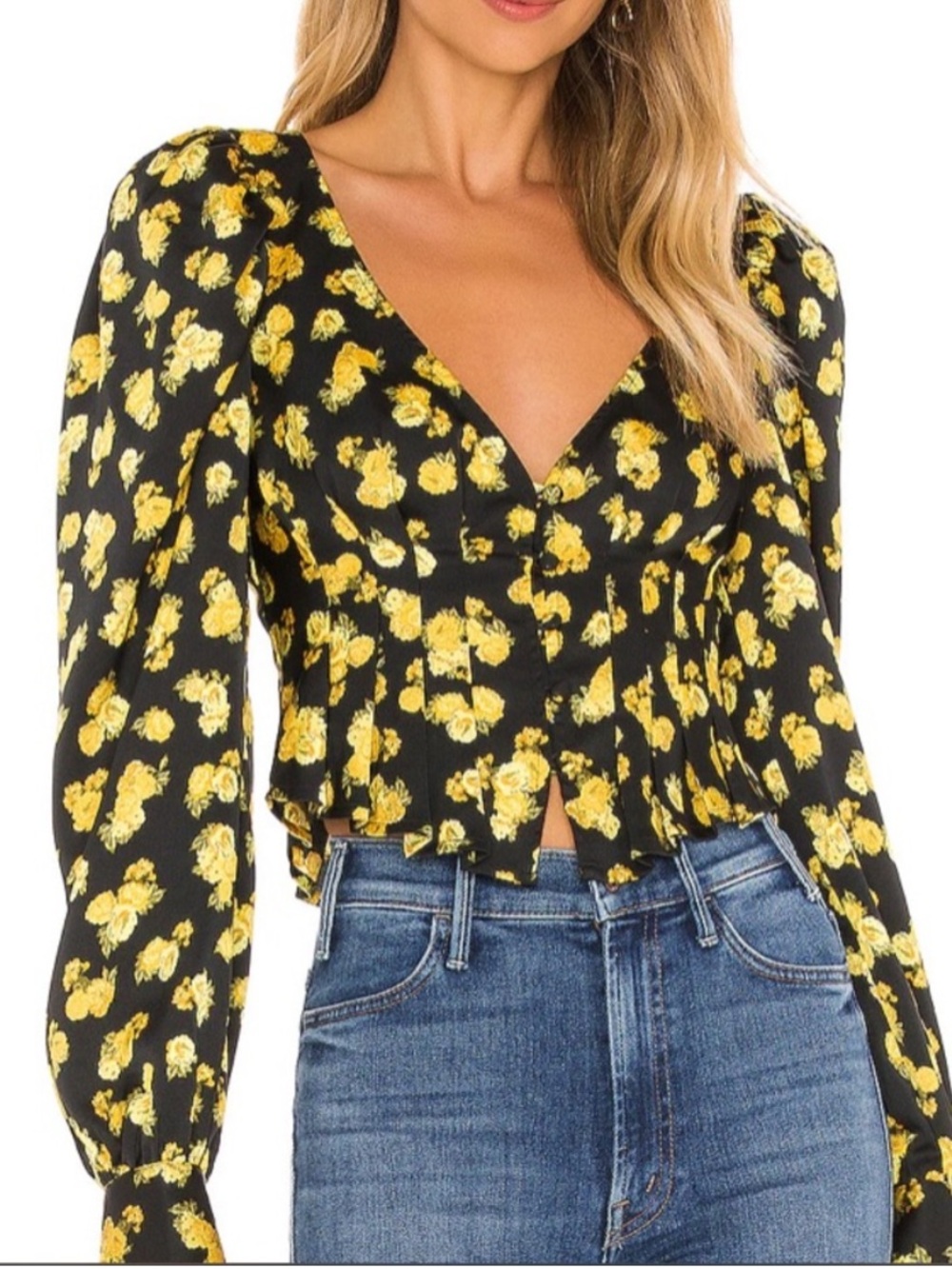 For love & lemons Elisa marigold corset floral blouse NWT